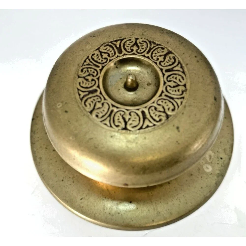 Vintage Ornate Brass Etched trinket Bowl dish With Lid And Round Tray plate